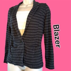 Caslon Black and Gray Striped Blazer